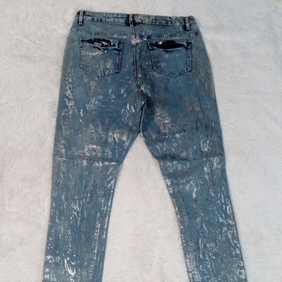 Ashley Stewart Foil and Distressed Accent 5 Pocket Denim Jeans (Size 12) NEW!!! - Picture 3 of 10